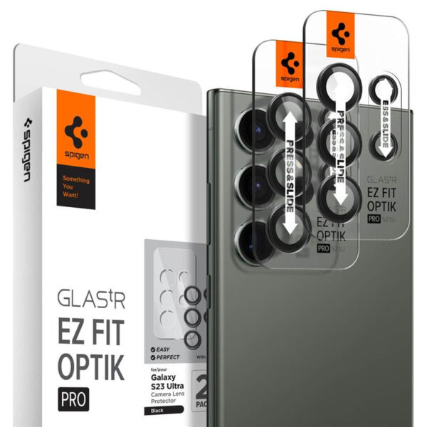 61331_01 Spigen Glass EZ Fit Optik Pro, zaštitno staklo za kameru telefona, 2 kom, crno - Samsung Galaxy S23 Ultra (AGL05950)