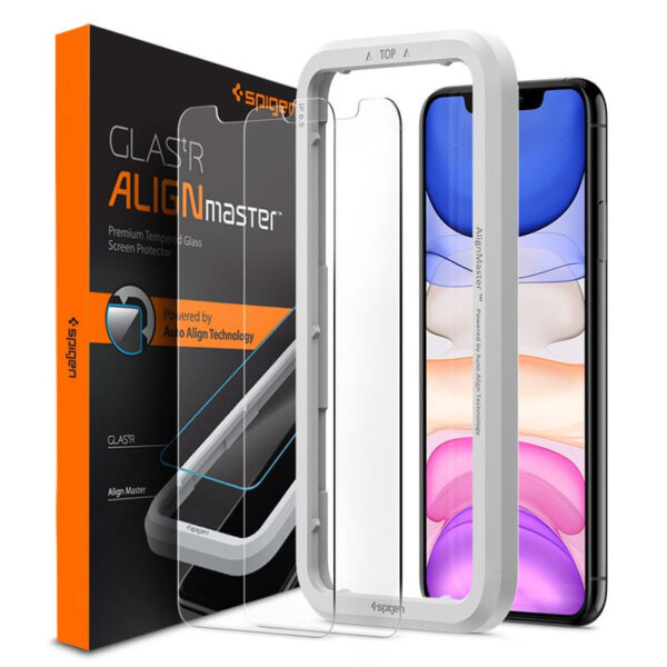 Spigen Align Glas.tR, zaštitno staklo za ekran telefona, 2 kom + okvir za instalaciju - iPhone 11/XR (AGL00101)
