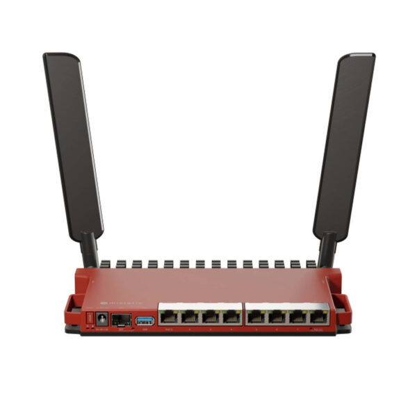 61709_01 Mikrotik L009UiGS-2HaxD-IN, 800MHz CPU, 512MB RAM, 8×G-LAN, 1×2.5G SFP, 2.4 GHz 802.11b/g/n/ax dual-chain, 4dBi 2.4GHz eksterne antene, USB, desktop kučište, PSU, RouterOS L5