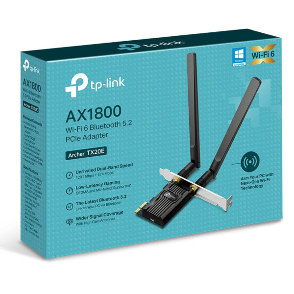 TP-Link AX1800 Archer TX20E bežični Dual-Band Wi-Fi 6 BT5.2 PCI-E adapter 574Mbps/1201Mbps (2.4GHz/5GHz), 802.11ax/ac/n/a/g/b, 2×antene