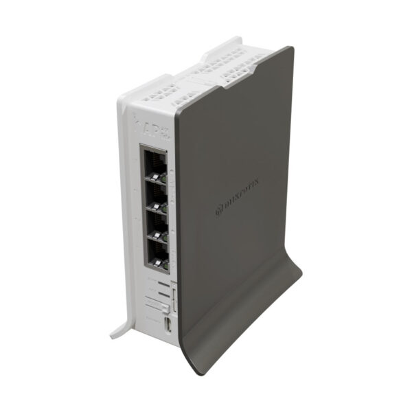 Mikrotik hAP ax Lite LTE6 kit, 800MHz CPU, 256MB RAM, 4×G-LAN, 2.4Ghz 802.11b/g/n/ax, LTE CAT6 modem, microSIM, tower kućište, PSU, antena 4.3dBi, RouterOS v7 L4