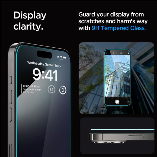 Spigen Glass tR EZ Fit, Transparency, zaštitno staklo za ekran telefona, 2 kom - iPhone 15 Pro (AGL06892)