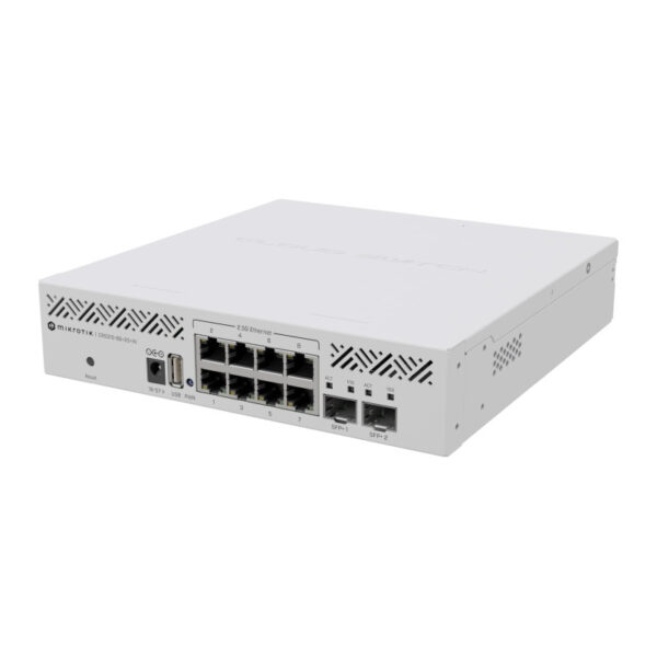Mikrotik Cloud Router Switch CRS310-8G+2S+IN, 800 Mhz CPU, 256MB RAM, 8×2.5GLAN, 2×SFP+, RouterOS L5, desktop kučište, rackmount ears, PSU