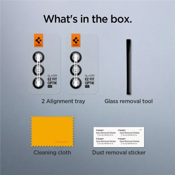 Spigen Glass tR EZ Fit Optik Pro, zaštitno staklo za kameru, 2 kom + okvir za instalaciju, crno - Samsung Galaxy Z Fold5 (AGL06524)