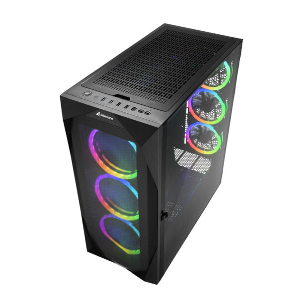 Sharkoon REV300 Midi Tower E-ATX kućište bez napajanja, prozirna bočna stranica, RGB ventilatori prednji 3×140/stražnji 3×120/gornji 1×120, crno