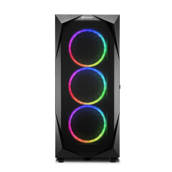 Sharkoon REV300 Midi Tower E-ATX kućište bez napajanja, prozirna bočna stranica, RGB ventilatori prednji 3×140/stražnji 3×120/gornji 1×120, crno