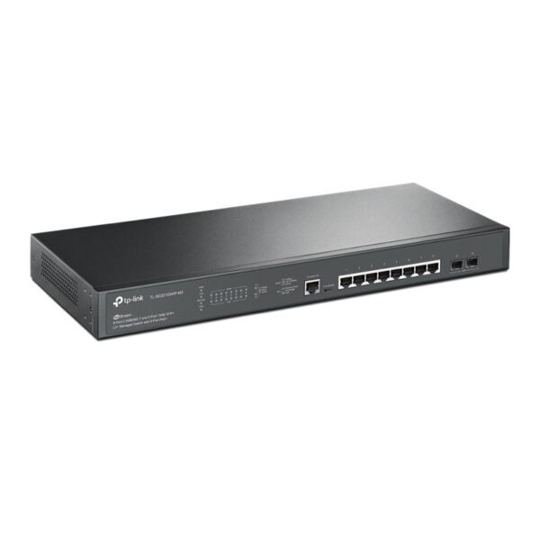 TP-Link Omada JetStream 8-port 2.5Gbit L2+ upravljiv PoE+ preklopnik (Switch), 8×2.5G RJ45 PoE+, 2×10G SFP+, RJ45/Micro-USB Console port, 1U 19" rack mount (240W)