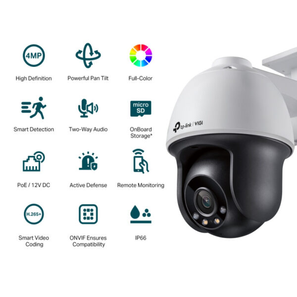 TP-Link VIGI C540 vanjska IP Pan/Tilt Full color Ultra HD kamera, H.265+ video, 4MP, 4mm leća, RJ45, Night Vision, detekcija pokreta, vodootporna IP66, VIGI app