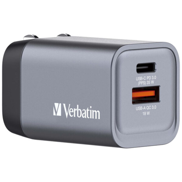 Verbatim GNC-35 GaN zidni punjač 35W, 1×USB-C PD 35W / 1×USB-A QC3.0