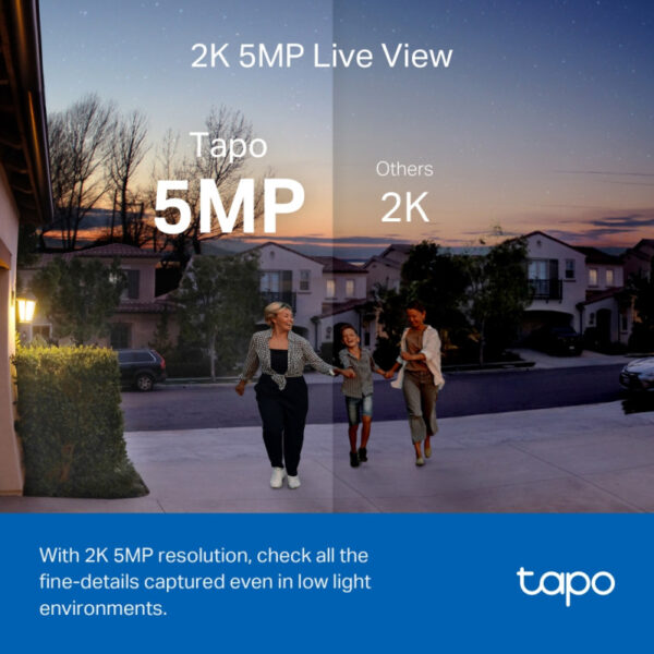 TP-Link Tapo Smart bežično zvono za vrata s video kamerom 2560×1920px, 2K 5MP, 160° dijagonalno, dvosmjerni audio, IR LED, detekcija pokreta, IP64