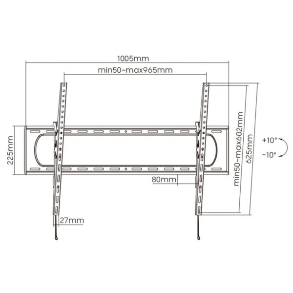 Roline VALUE zidni nosač za TV 60-120", nagibni, udaljenost od zida 80mm, nosivost 120Kg, crni