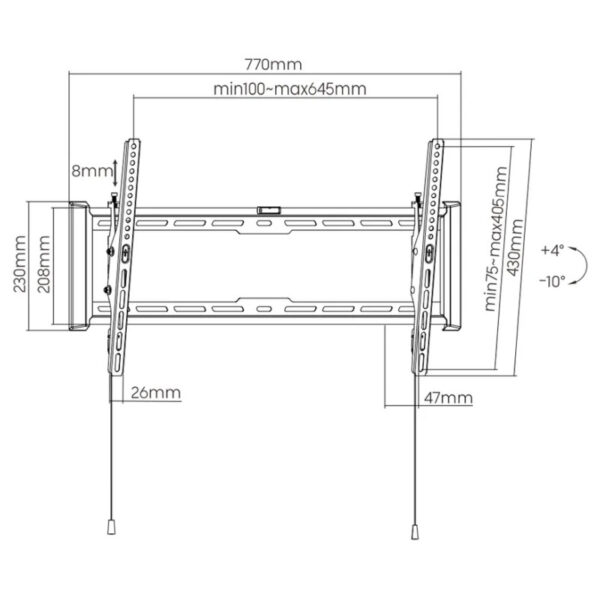 Roline VALUE zidni nosač za TV 37-80", nagibni, udaljenost od zida 47mm, nosivost 75Kg, crni