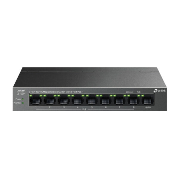 TP-Link 9-port Desktop preklopnik (Switch),9×10/100M RJ45 ports, 63W PoE, 8x port PoE+, do 250m PoE prijenos, Plug&play, metalno kućište