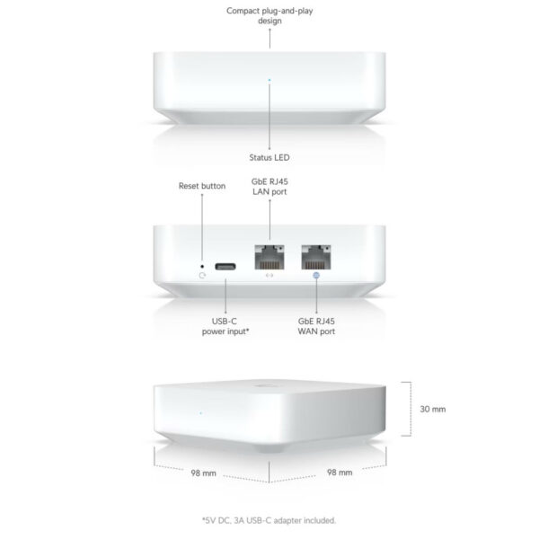 64758_03 UXG-Lite UniFi gateway, 1x GbE WAN port, 1xGbE LAN port, USB-C,