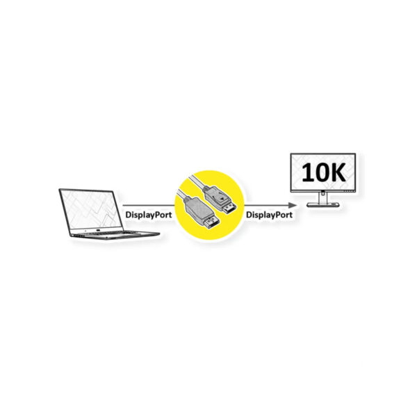 Roline DisplayPort kabel v2.1, 10K 60Hz, 54Gbit/s, UHBR13.5, DP-DP, M/M, crni, 3 m
