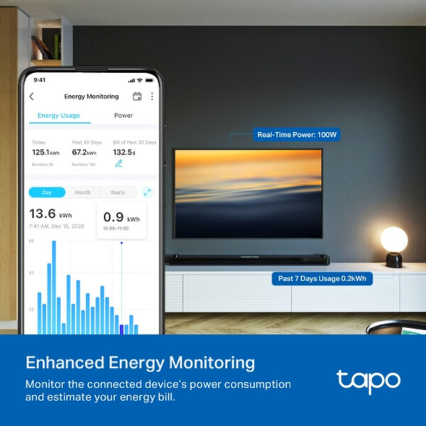 TP-Link Tapo Smart WiFi Plug Matter Standard, 2.4GHz, 802.11b/g/n, BT4.2, Tapo app, kontrola potrošnje energije, Timer/Schedule postavke, Glasovna kotrola Amazon Alexa/Google Assistant