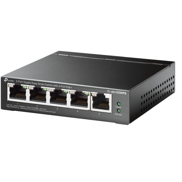 TP-Link 5-port Gigabit Easy Smart preklopnik (Switch), 5x10/100/1000 RJ45 - 4x PoE+, fanless, metalno kučište