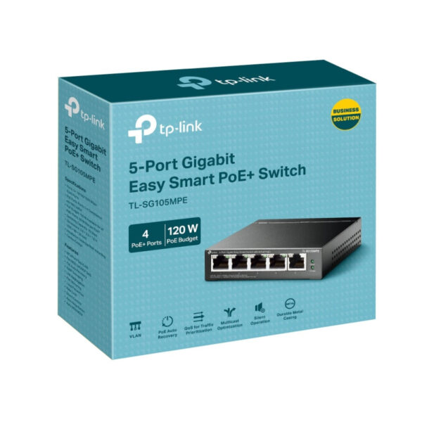 TP-Link 5-port Gigabit Easy Smart preklopnik (Switch), 5x10/100/1000 RJ45 - 4x PoE+, fanless, metalno kučište