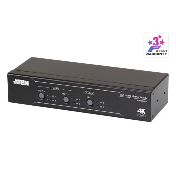 Aten 2x2 True 4K HDMI Matrix Switch with Audio De-Embedder