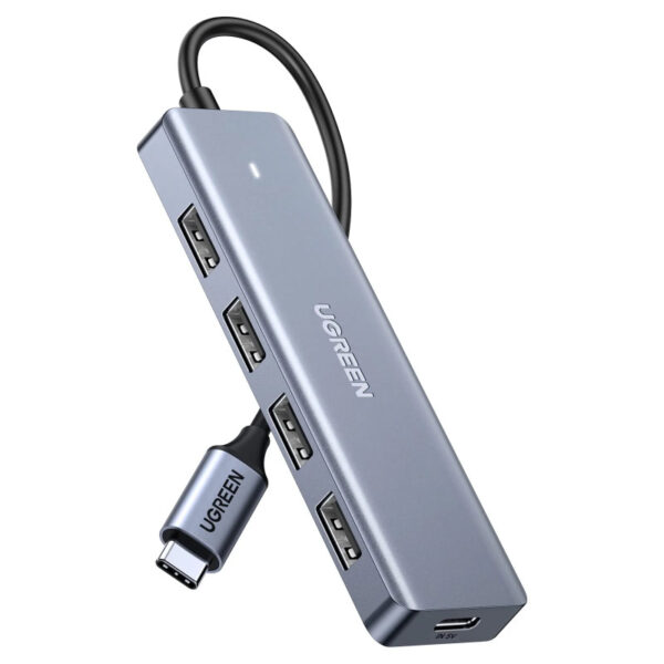 UGREEN USB Hub USB-C 3.0, 4-portni, + USB-C power port, sivi