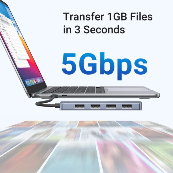 UGREEN USB Hub USB-C 3.0, 4-portni, + USB-C power port, sivi