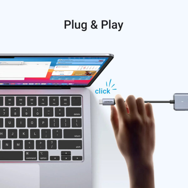 UGREEN USB Hub USB-C 3.0, 4-portni, + USB-C power port, sivi