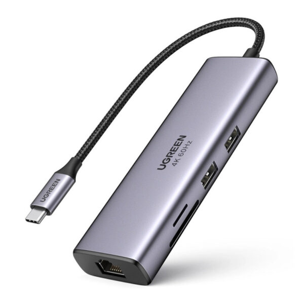 UGREEN USB Hub USB-C na 2xUSB3.0, HDMI, RJ45, SD&TF, PD 4K 60Hz