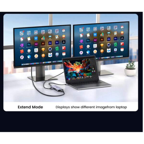 UGREEN USB Hub USB-C na 3×USB3.0, VGA, HDMI, RJ45 G-LAN, SD/TF, PD, 3.5mm, sivi