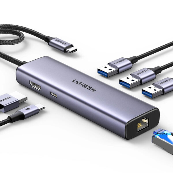UGREEN USB Hub USB-C na 3xUSB 3.0 A, HDMI, RJ45, PD