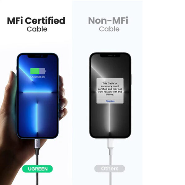 UGREEN Lightning na USB-C (M), MFi, PD, pleteni kabel, 1.0m