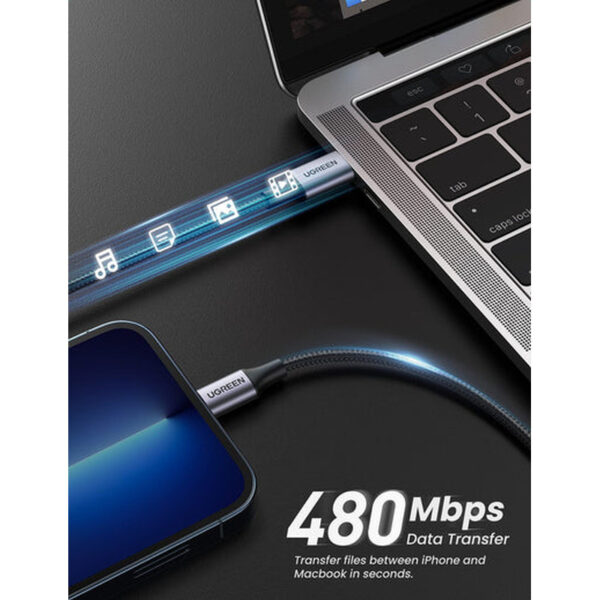 UGREEN Lightning na USB-C (M), MFi, PD, pleteni kabel, 1.0m