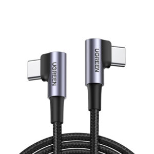 UGREEN USB-C (M) na USB-C (M), kutni 90°, 60W, 3A, PD 3.0, QC 4.0, pleteni kabel, 1m