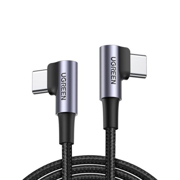 UGREEN USB-C (M) na USB-C (M), kutni 90°, 60W, 3A, PD 3.0, QC 4.0, pleteni kabel, 1m
