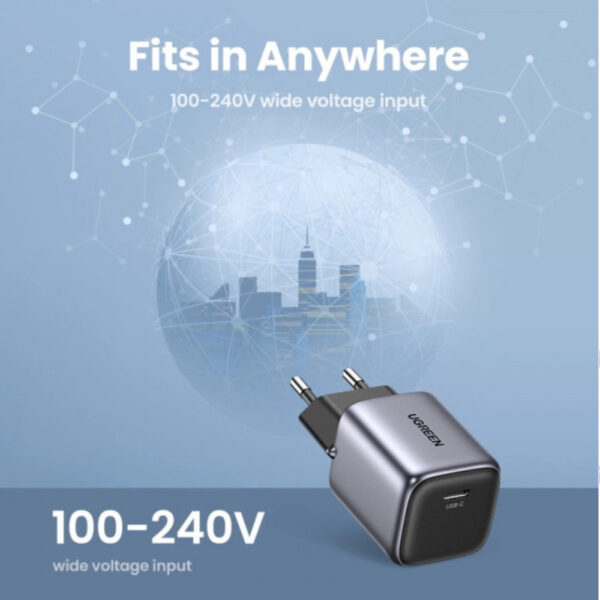 UGREEN Nexode Mini GaN II Tech zidni punjač 20W, USB-C, PD3.0/QC4+, crni