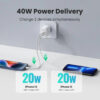 UGREEN zidni punjač 40W, 2×USB-C, PD3.0/QC4.0+, bijeli