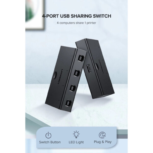 UGREEN Data Switch USB 2.0, 4 ulaza/1 izlaz, crni