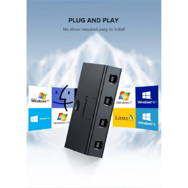 UGREEN Data Switch USB 2.0, 4 ulaza/1 izlaz, crni