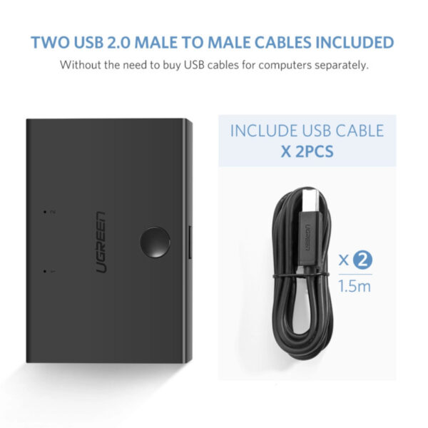 UGREEN Data Switch USB 2.0, 2 ulaza/1 izlaz, crni