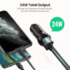 66496_02 UGREEN auto punjač 24W, 2×USB-A, crni
