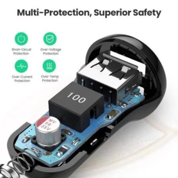 66496_03 UGREEN auto punjač 24W, 2×USB-A, crni