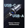 66503_03 UGREEN auto punjač 24W, USB-C+USB-A, PD3.0/QC3.0, srebrni