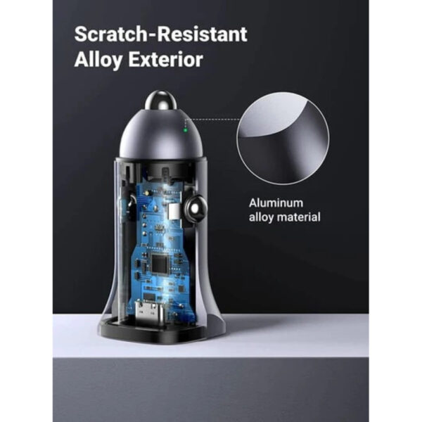 66503_07 UGREEN auto punjač 24W, USB-C+USB-A, PD3.0/QC3.0, srebrni