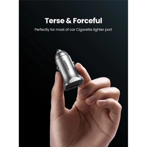 66506_02 UGREEN auto punjač 30W, USB-C+USB-A, PD3.0/QC3.0, sivi