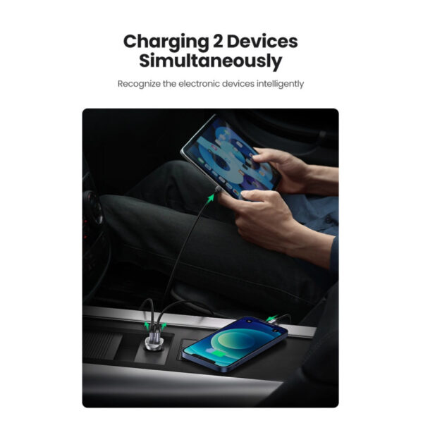 66506_04 UGREEN auto punjač 30W, USB-C+USB-A, PD3.0/QC3.0, sivi