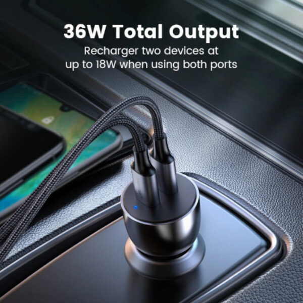 UGREEN auto punjač 52.5W, USB-C+USB-A, PD3.0/QC3.0, sivi