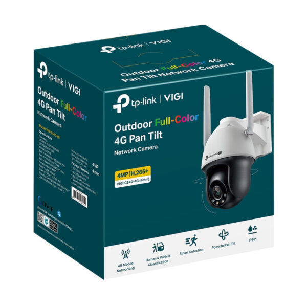 TP-Link VIGI VIGI C540-4G 4MP Outdoor Full-Color 4G Pan/Tilt kamera, Max res. 2560x1440, 4MP, H.265+, 24h Full-Color, 2-way audio, IP66