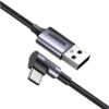 UGREEN USB-C (M) na USB-A (M), kutni 90°, 18W, 3A, pleteni kabel, 1m