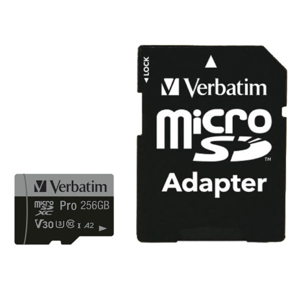Verbatim memorijska kartica PRO Micro SDXC 256GB, U3, A2, V30, Class 10 Card + adapter
