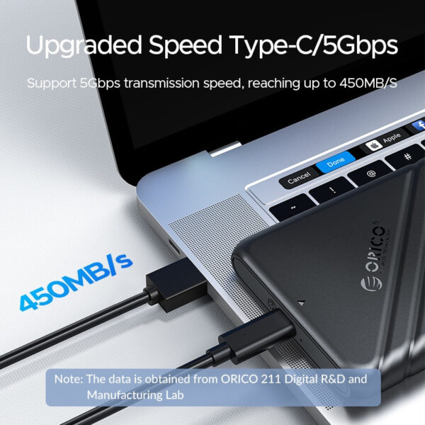 Orico vanjsko kućište 2.5" SATA HDD/SSD, 7 do 9.5mm, tool free, USB3.1 Gen1 Type-C, crni (ORICO-25PW1-C3-BK-BP)