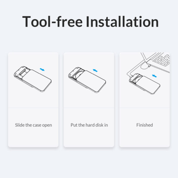 Orico vanjsko kućište 2.5" SATA HDD/SSD, 7 do 9.5mm, tool free, USB3.1 Gen1 Type-C, crni (ORICO-25PW1-C3-BK-BP)